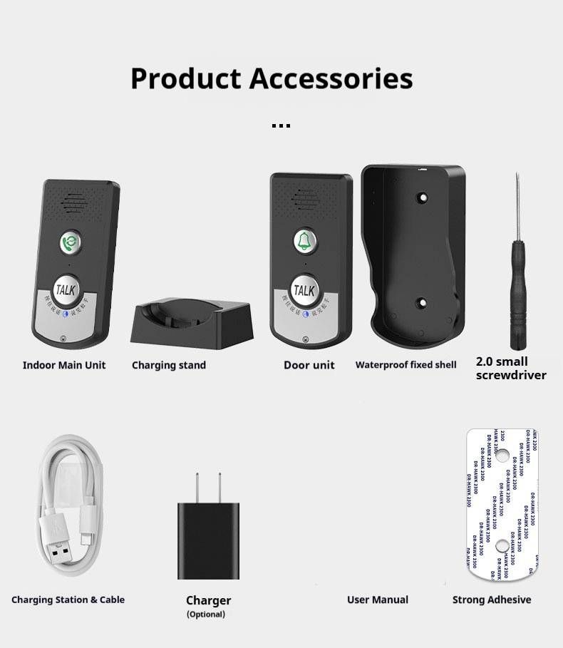 Wireless Intercom Doorbell With 38 Chimes & 8-Floor Range - Rechargeable Battery, 1-to-2 Receiver, Home/Office Security (Black/White)_voghion.com