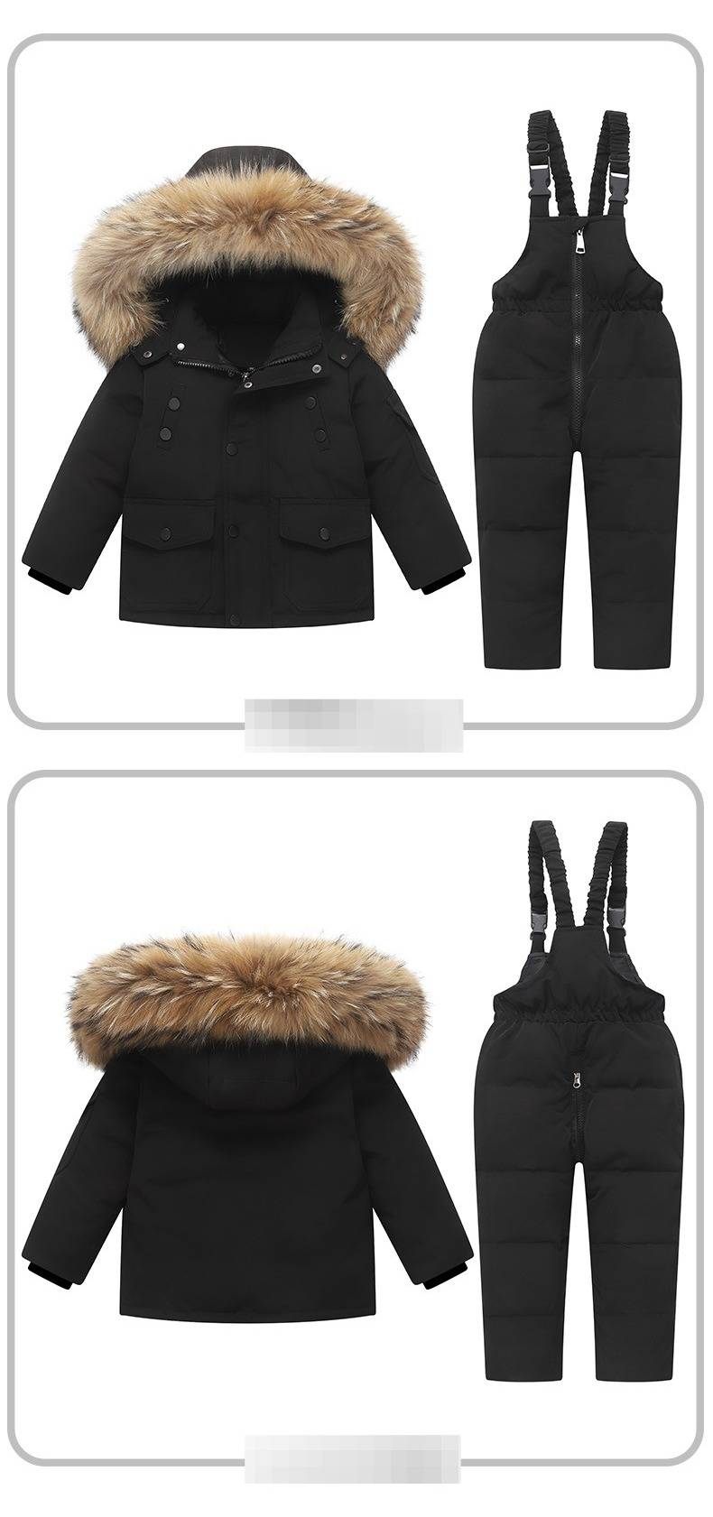 Premium Kids Winter Down Jacket Set – Detachable Hood, 80% White Duck Feather, Soft & Warm Zippered Coat With Pants For Boys & Girls (90-120cm)_voghion.com