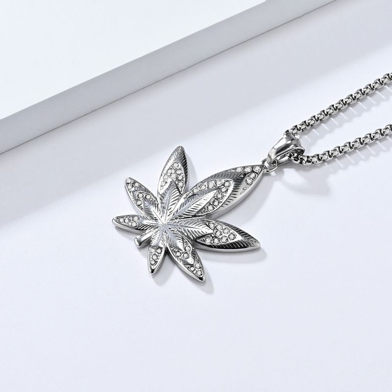 HIPHOP Bijouen Titanstahl platéiert K Gold Diamant Ahornblat Anhänger Halskette Hierscht a Wanter Nisch Pullover Kette_voghion.com