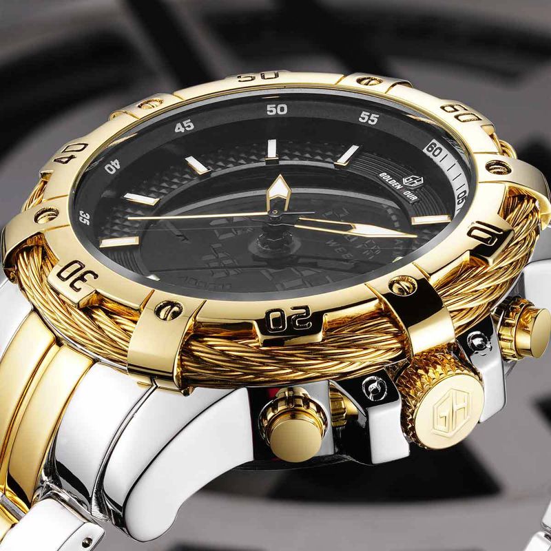 Spiral Crown Men's Single Folding Buckle Pointer Round Watch_voghion.com