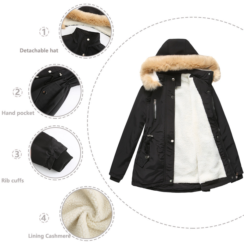 Cappotto imbottito in lana d'agnello spesso da donna, cappotto imbottito ampio, cappello staccabile e giacca in pile_voghion.com