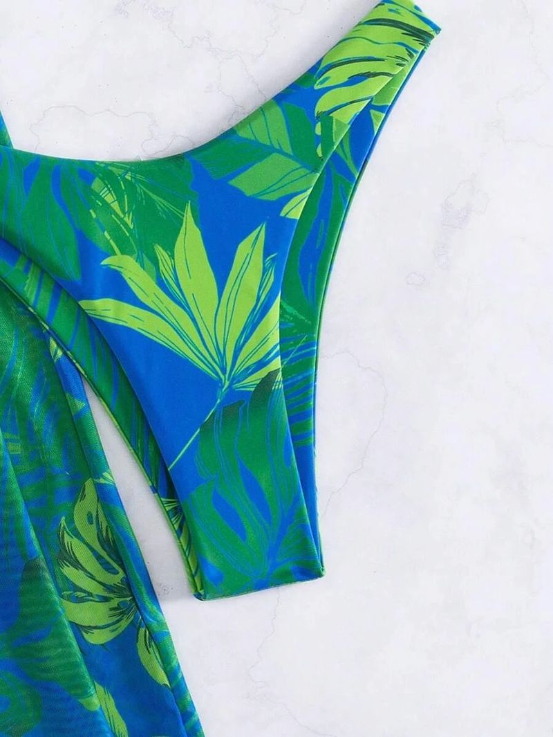 Badpakset met bloemenprint en open rug voor dames - 3-delige bikinitop en zwembroek met hoge taille - snel drogende polyester badkleding voor strand- en zwembadvakanties_voghion.com