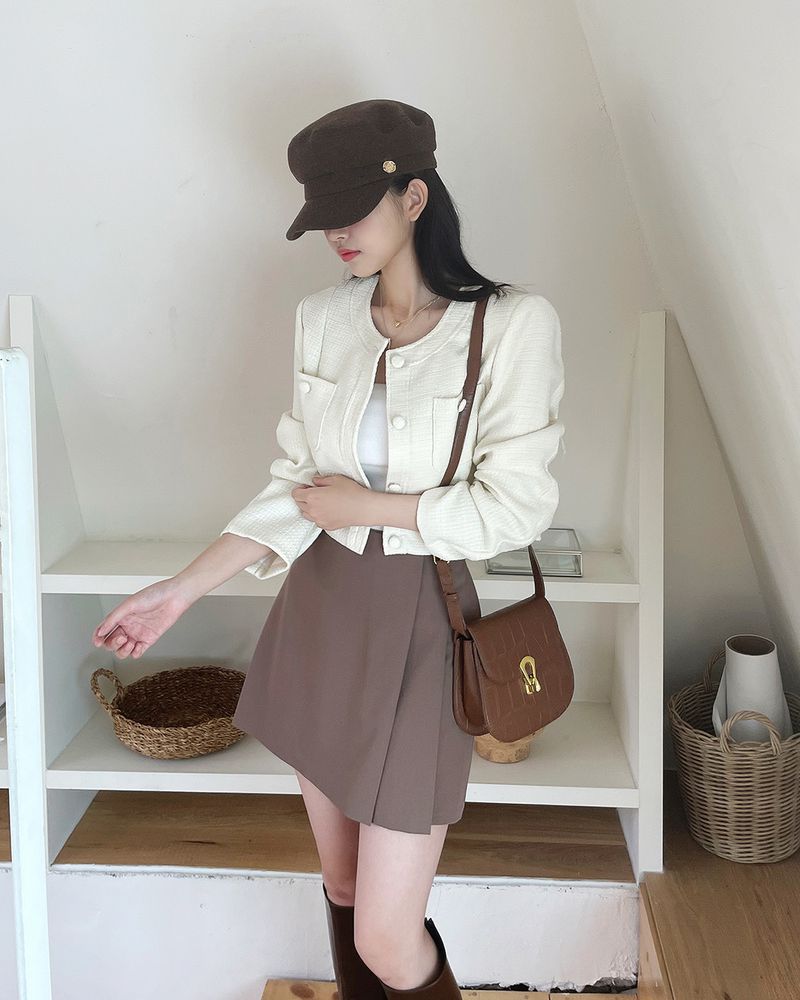 Korean Chic2024 Spring and Autumn French Round Neck Single breasted Coarse Spinning Small Fragrant Style Short Jacket_voghion.com