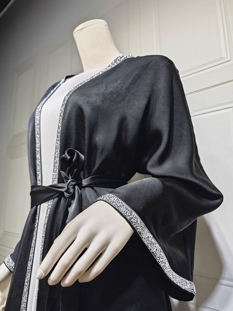Vêtements pour femmes, jupe longue diamant tendance moderne, robe en satin doux à la taille, vêtements d'intérieur blancs, abaya_voghion.com