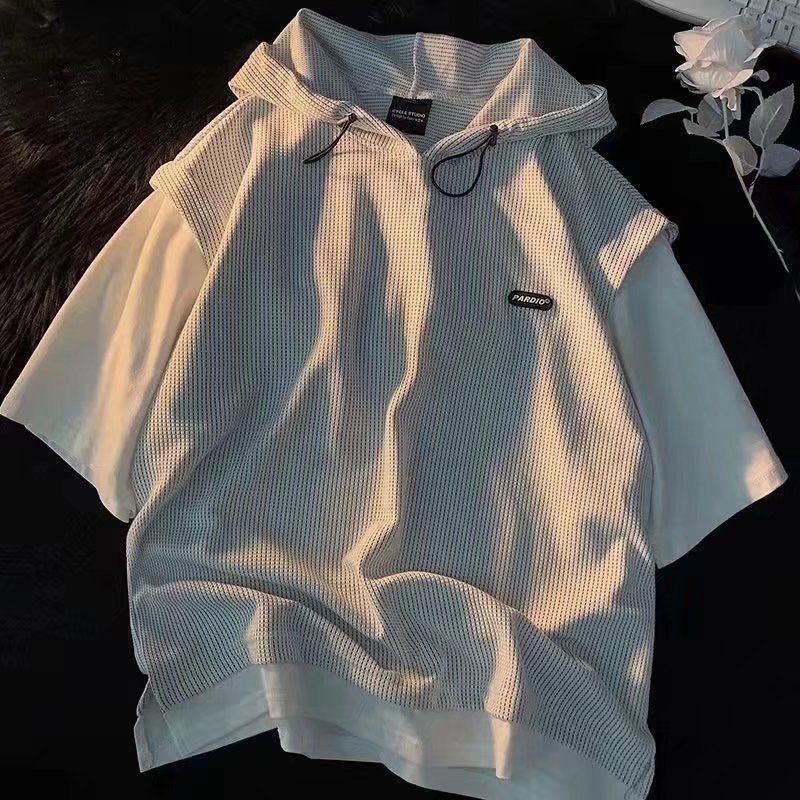 Roupas masculinas Internet celebridade ternos moderno versátil estilo coreano bonito estilo Hong Kong solto fino esportes manga curta shorts terno de duas peças_voghion.com