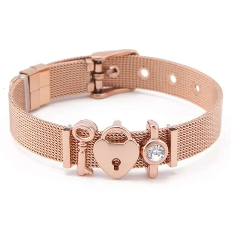 Fashion Stainless Steel For Woman Men Mesh Set Crystal Heart Anchor Charm Fine Bracelet Bangle Female Lover_voghion.com