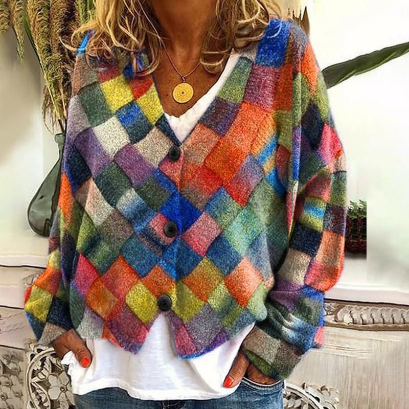 Abstract Print Christmas Cardigan Sweater – Stylish 3D Digital Print, Loose Fit Open Front Long Sleeve Wrap Poncho For Women & Men_voghion.com