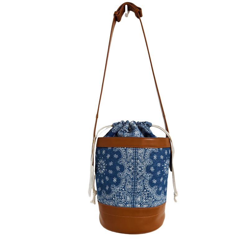 Nuova borsa a secchiello in pelle color-block in denim alla moda, stile europeo, borsa a tracolla creativa classica per le donne_voghion.com