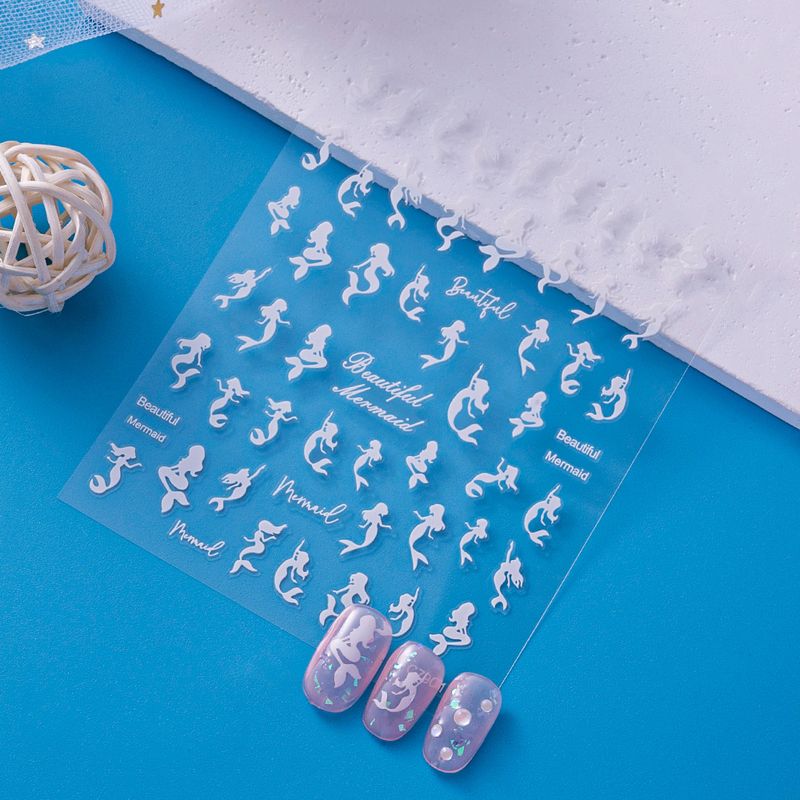 Neonfarbene Meerjungfrau-Nagelaufkleber – Cartoon-Ozean-Stil | Europäisch-amerikanische Mode-Nagelkunst für Frauen, einfach anzubringen_voghion.com