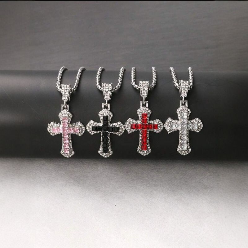 New Style Cross Pendant With Rhinestones, Autumn And Winter Long Sweater Chain, Street Hip-Hop Necklace_voghion.com