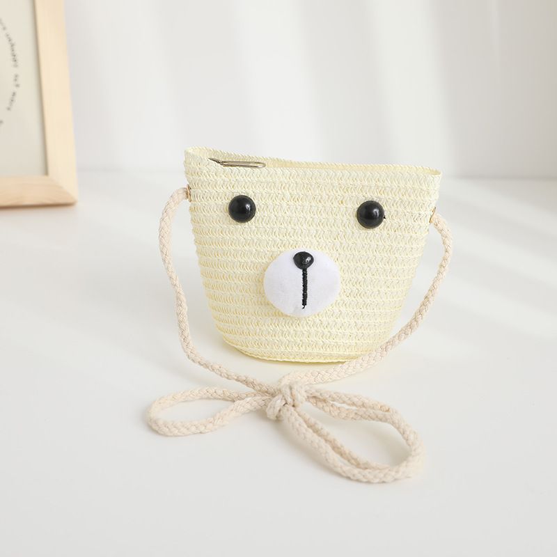 Borsa Paglia Set Estate Bambini Neonato Protezione Solare Cappello Carino Modello Cartone Animato_voghion.com
