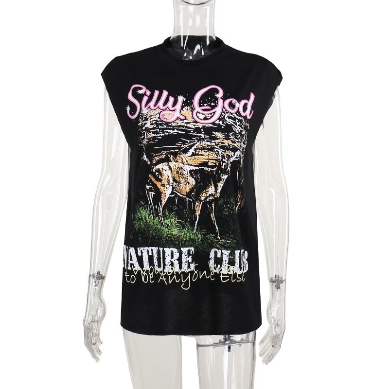 Women's Clothing style street fashion printed vest T-shirt_voghion.com