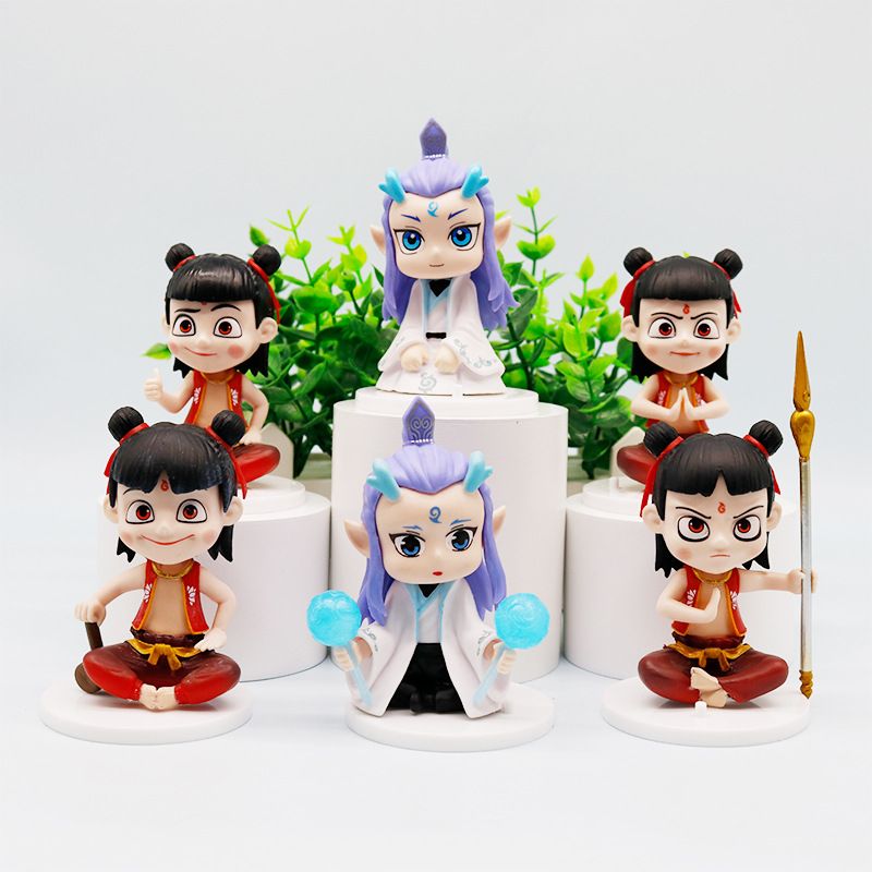 New Aobing Handmade Anime Movie Ornament Nezha Doll Seating Set Of 6 Styles_voghion.com