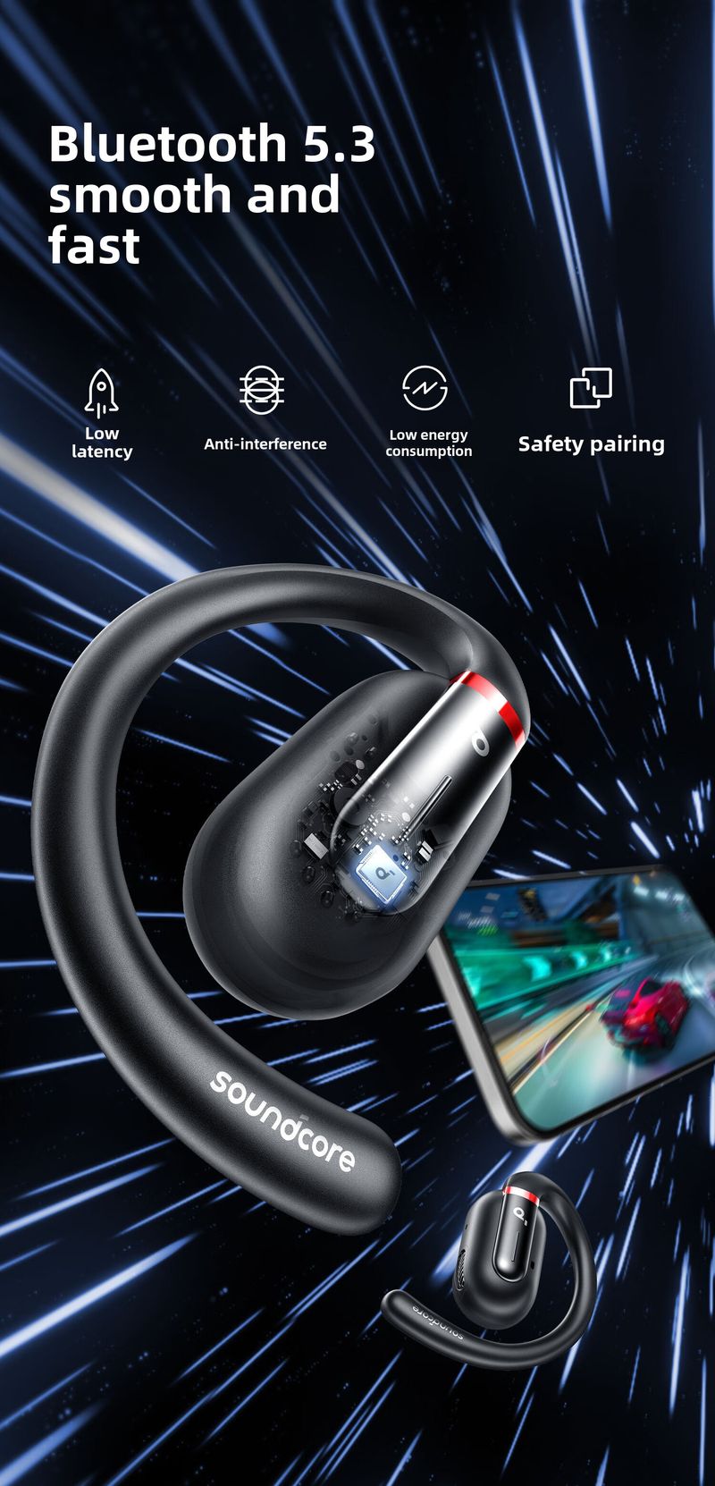 Căști Bluetooth V30i, cu conducție osoasă, montate pe ureche, confortabile, pentru sport, alergare și călărie, A3873_voghion.com