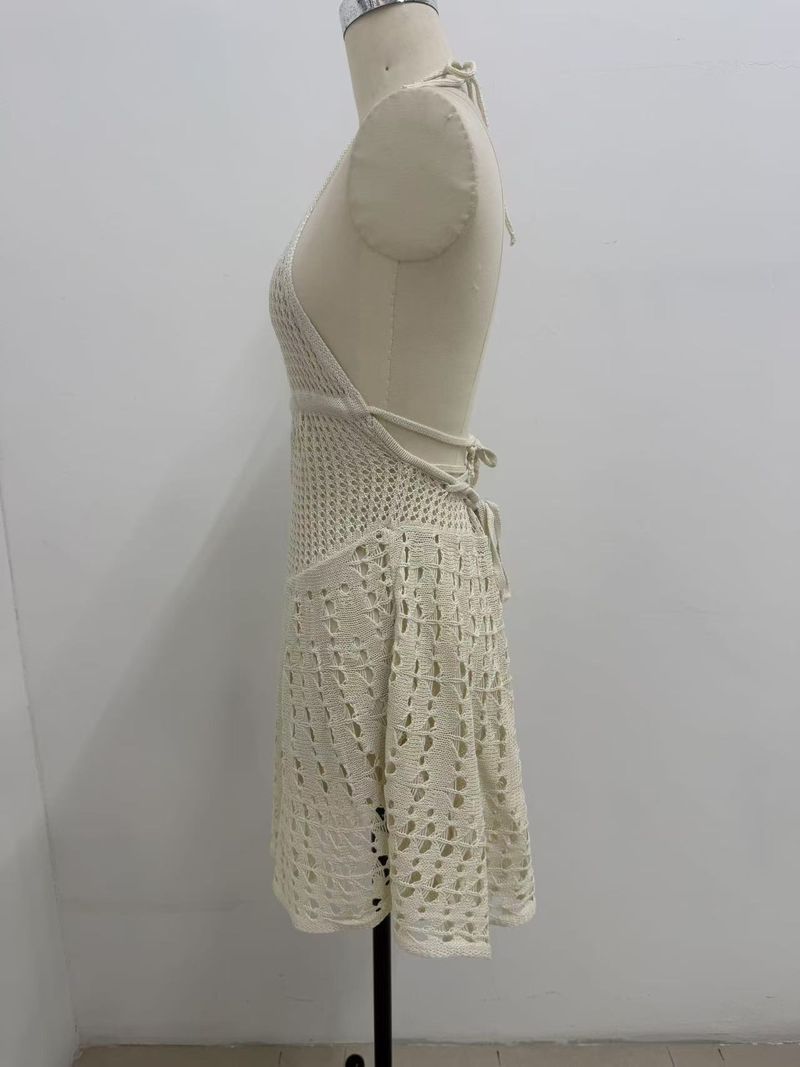 2024 Summer New Vacation Skirt Women's Solid Color Sexy Knitted Dress Beach Bikini Hoodie_voghion.com