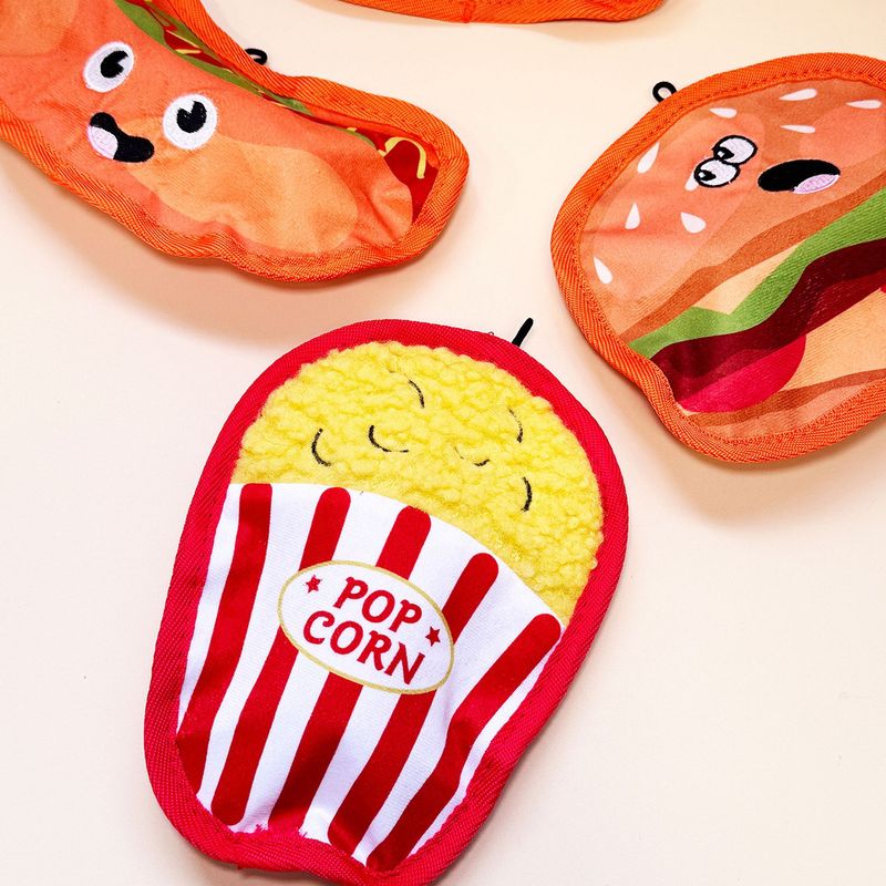 Giocattolo da masticare per animali domestici a forma di hamburger masticabile resistente per la pulizia dei denti e l'intrattenimento, con suono di peluche._voghion.com