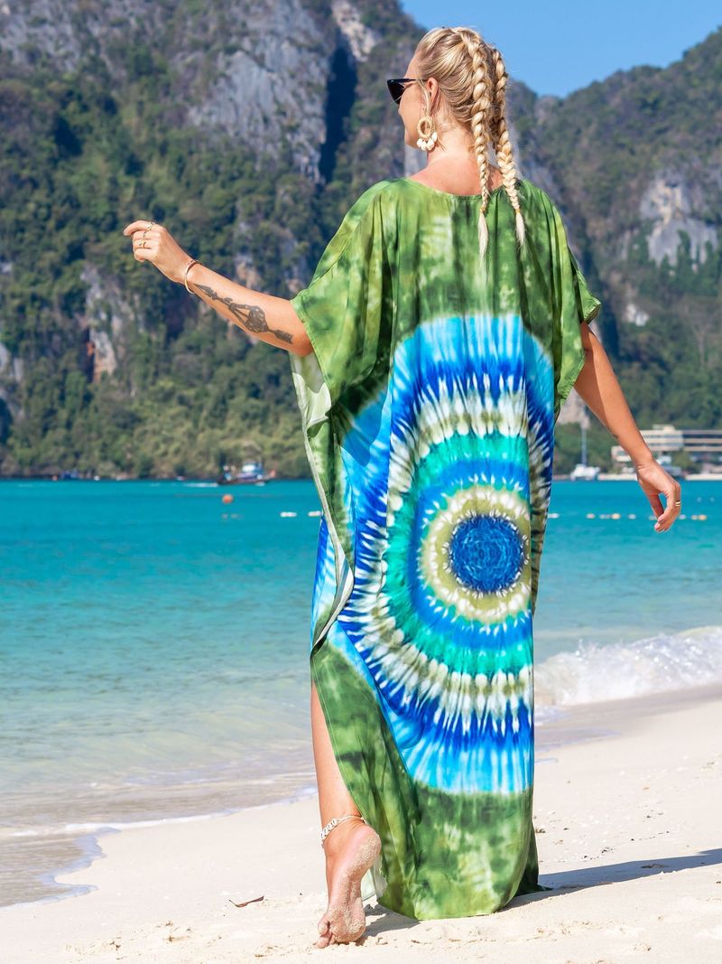Strandkleid aus 100 % Baumwolle für Damen – Sonnenshirt mit Boho-Print, locker sitzende Bademode, Langarm-Tunika für den Urlaub am Pool_voghion.com