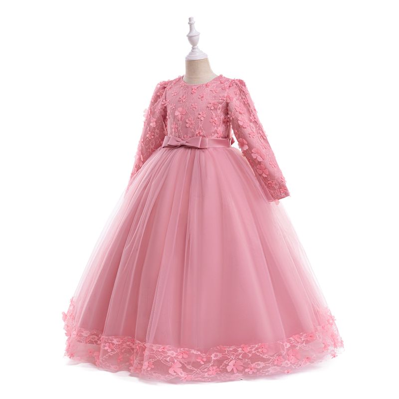 Kinderkleidung Langarm Applique Prinzessin Kleid Blumenmädchen Kleid Performance Rock_voghion.com