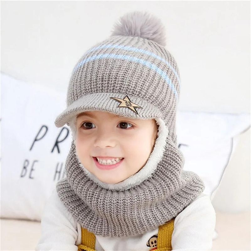 Inverno Bambini Più Cappelli Beanie In Pile Spessore Caldo Passamontagna Lavorato A Maglia Per Bambini All'aperto Ragazze Ragazzi Viso Copertura Palla di Pelo Bavaglino maschera_voghion.com