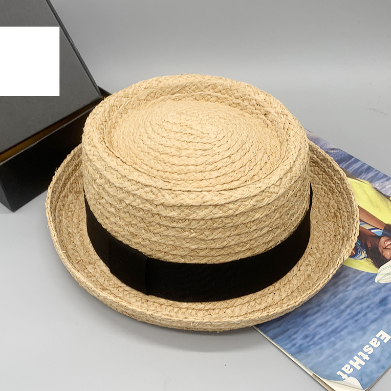 Handmade Raffia braid sunshade small straw hat for both men and women with warped edge round top ball hat_voghion.com