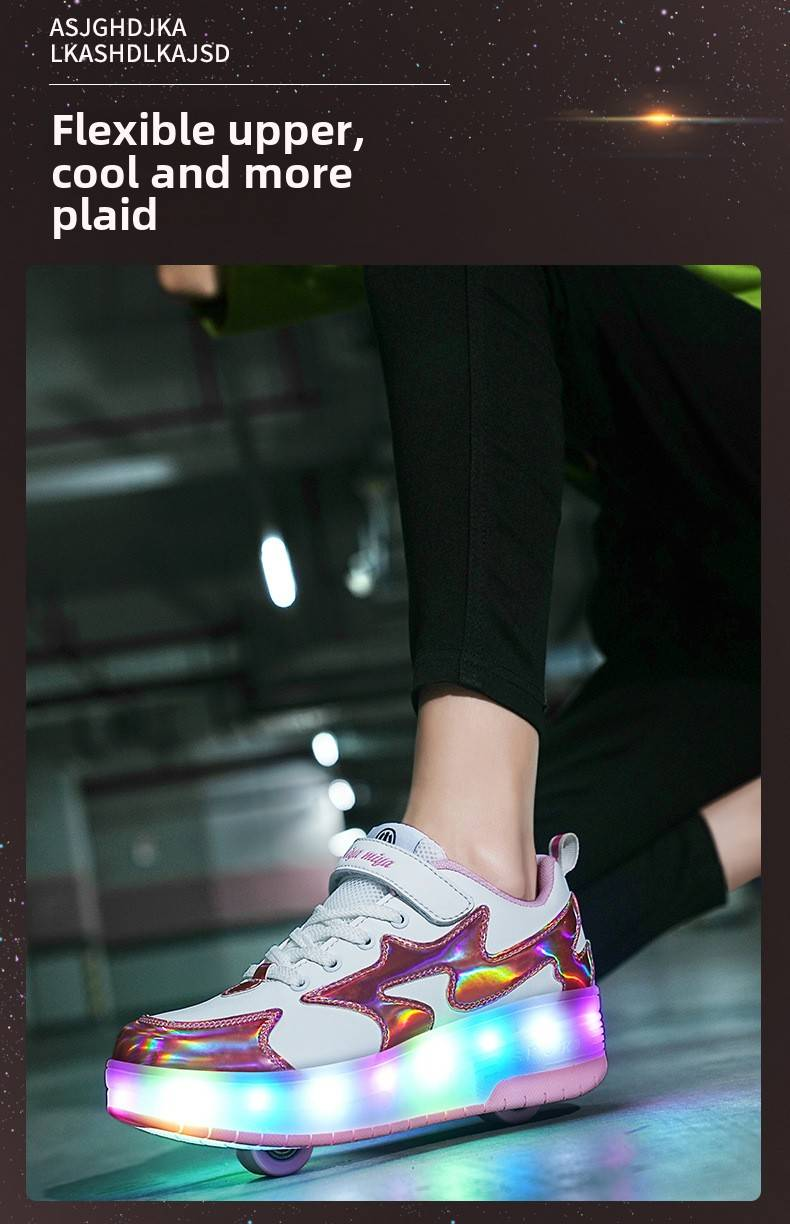 Scarpe da corsa per bambini Scarpe da ginnastica con carrucola automatica per bambine Scarpe da ginnastica con ruote per bambini e mamme Pattini a rotelle deformabili per adulti a doppia ruota_voghion.com