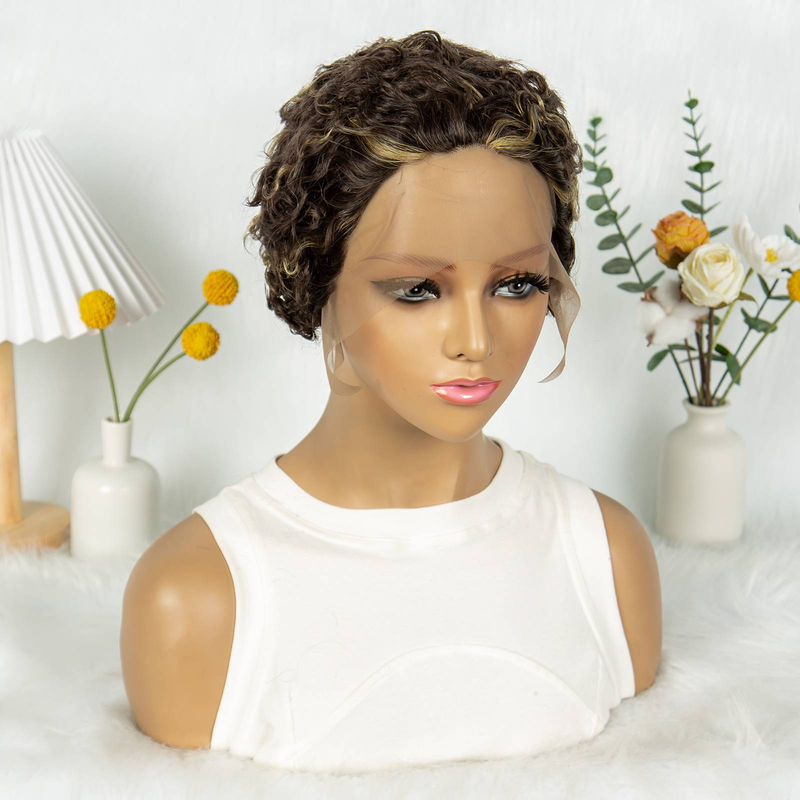 MALAIKA Short Curly Lace Wig Pixie Wigs For Women Gift Human Hair 150% Density Cut Lace Front Wigs Human Hair 13x1 Lace Short Curly Lace Front Wigs_voghion.com