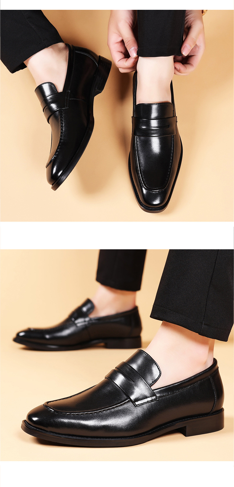 Chaussures pour hommes Chaussures Bean Chaussures décontractées en cuir à enfiler Chaussures d'affaires respirantes pour hommes_voghion.com