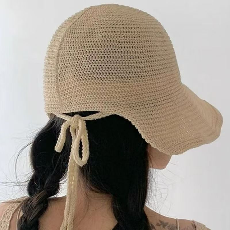 Modny koreański lniany słomkowy dzianinowy kapelusz Loli letni prosty szeroki rondo koronkowy oddychający przeciwsłoneczny filtr przeciwsłoneczny kopułkowy kapelusz przeciwsłoneczny dla kobiet_voghion.com
