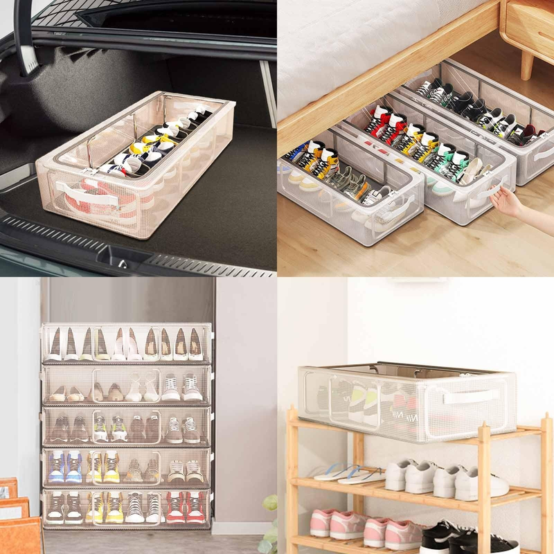 Klar sammenleggbar skoboks, plassbesparende skoarrangør under sengen med støvtett lokk, fortykket plastskoboks for organisering av hjemmegarderober_voghion.com