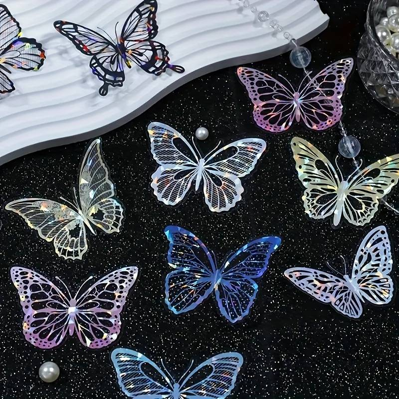 80pcs/4pack PET Butterfly Stickers, Sparkling, Used For Decorating Scrapbooks And Water Bottles_voghion.com
