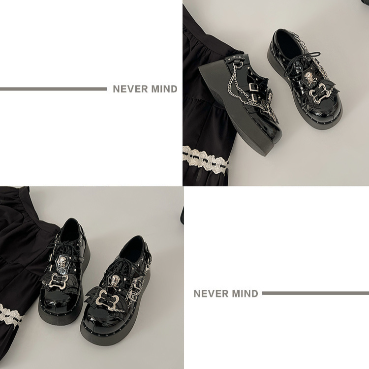 Bottes courtes à lacets cloutées noires de style gothique punk pour femmes, bottes de combat décontractées à talons carrés et décorations métalliques_voghion.com
