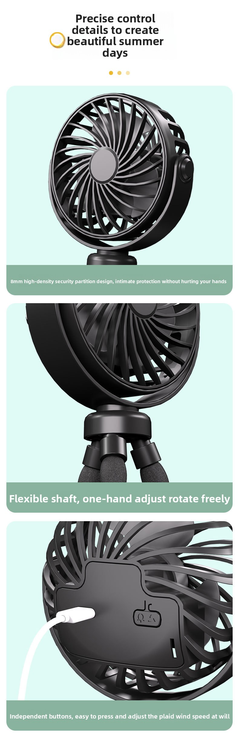 Octopus Mini Fan - 3-in-1 Portable Desk/Handheld/Stroller Fan With 360° Adjustable Stand USB Rechargeable & Ultra Quiet (Foldable 3 Speeds Safe)_voghion.com
