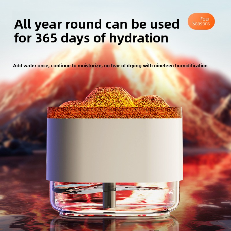Luftbefeuchter mit Flammeneffekt – 500 ml USB-betriebener Aromadiffusor mit einstellbarem LED-Feuerlicht, 2-8-Stunden-Timer, für Zuhause und Büro (Schwarz/Weiß)_voghion.com