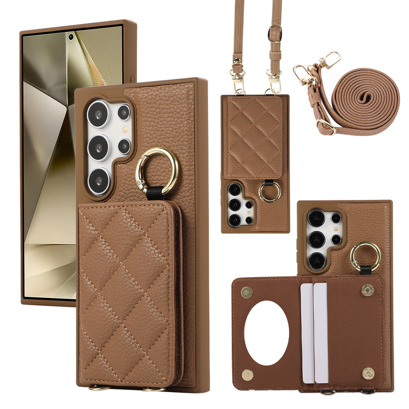 Suitable For Samsung S25 Ultra Crossbody Mobile Phone Case Card Insertion S24 S25 Edge Small Card Holder Protective Cover_voghion.com
