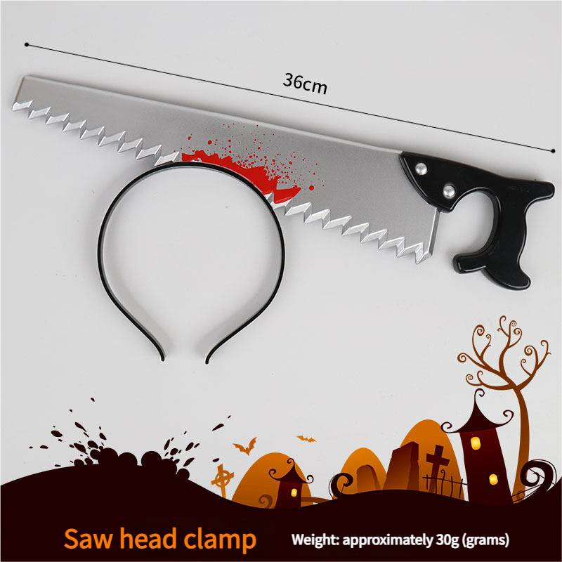 Halloween Divertente Fascia Copricapo Trucco Accessori Piercing alla testa Simulazione Coltello da cucina Forbici Chiave inglese Sega Ascia Martello_voghion.com