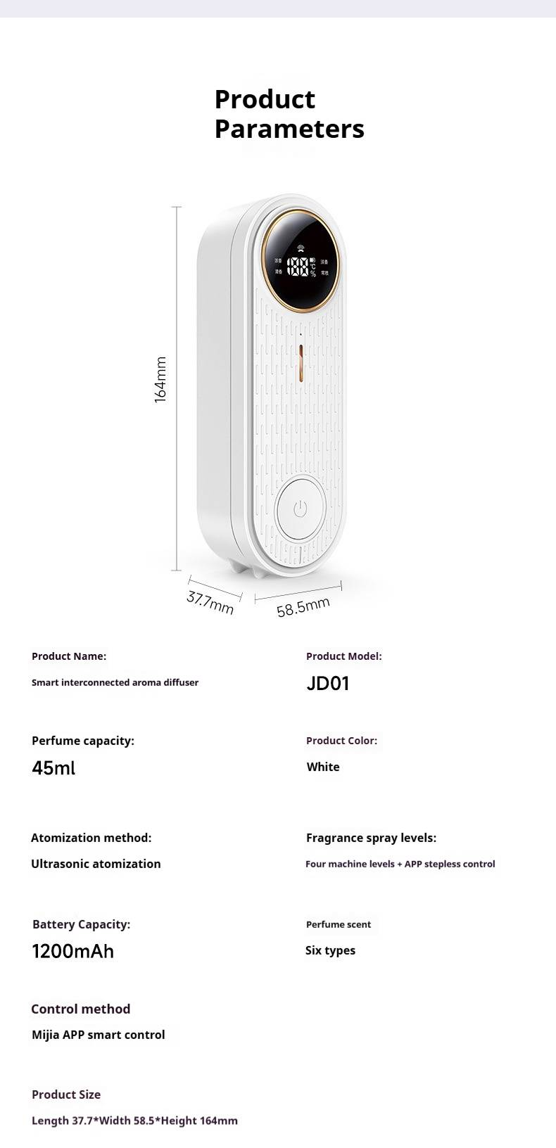 Diffuseur d'arômes intelligent - Désodorisant mural contrôlé par application pour la maison, la salle de bain et le bureau, autonomie de plus de 12 h, 1 000 mAh intégré, ultra silencieux (36 dB)_voghion.com