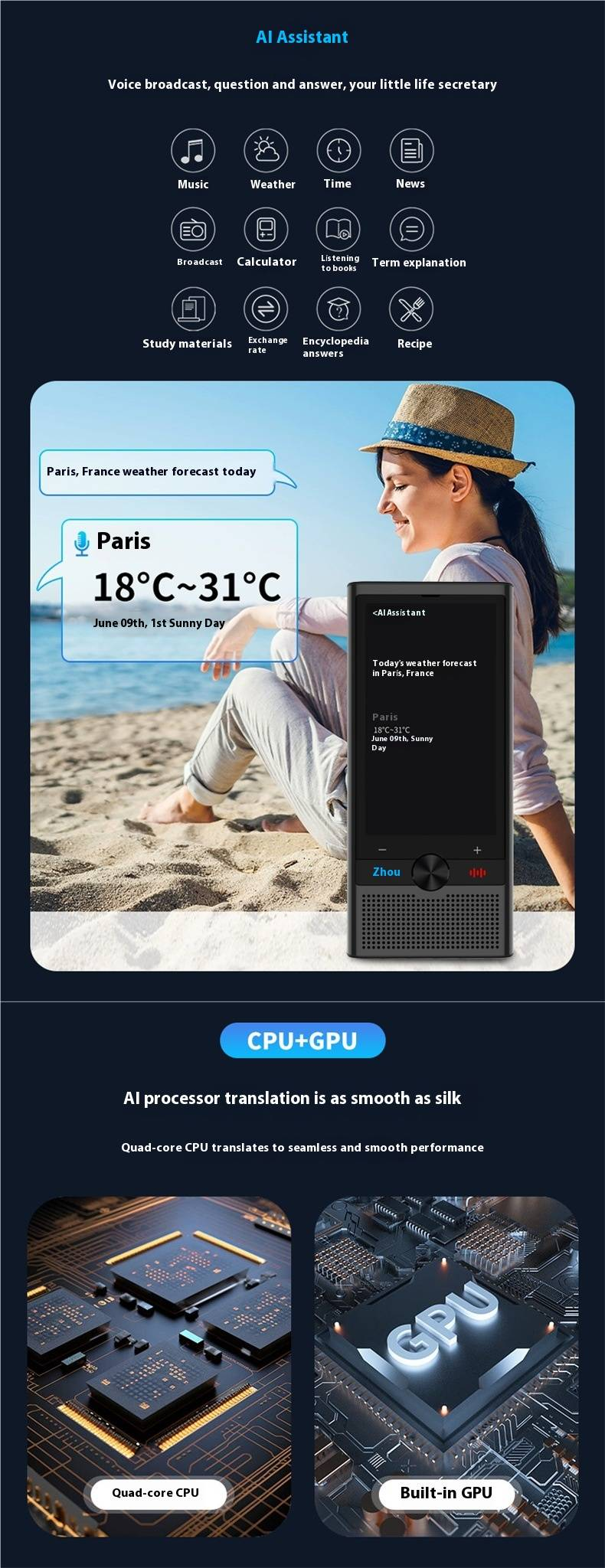 AI Translator Device - Real-Time Voice Interpreter With Offline Mode For English, Japanese, Korean, Vietnamese & Cantonese_voghion.com
