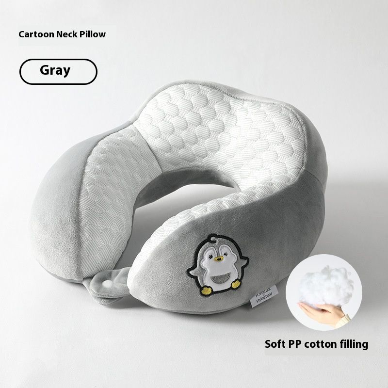 Ultraweiches U-förmiges Nackenkissen im Cartoon-Stil mit Füllung aus PP-Baumwolle – ergonomische Unterstützung für Reisen und Büro für Erwachsene und Kinder_voghion.com