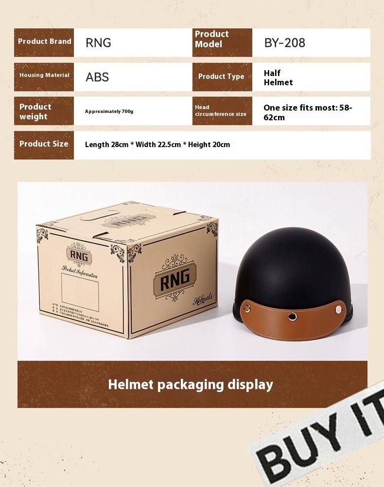 Retro Style Motorcycle Half Helmet With Adjustable Visor - Lightweight ABS Shell, 3C Certified, Universal Fit (58-62cm) For Men & Women_voghion.com