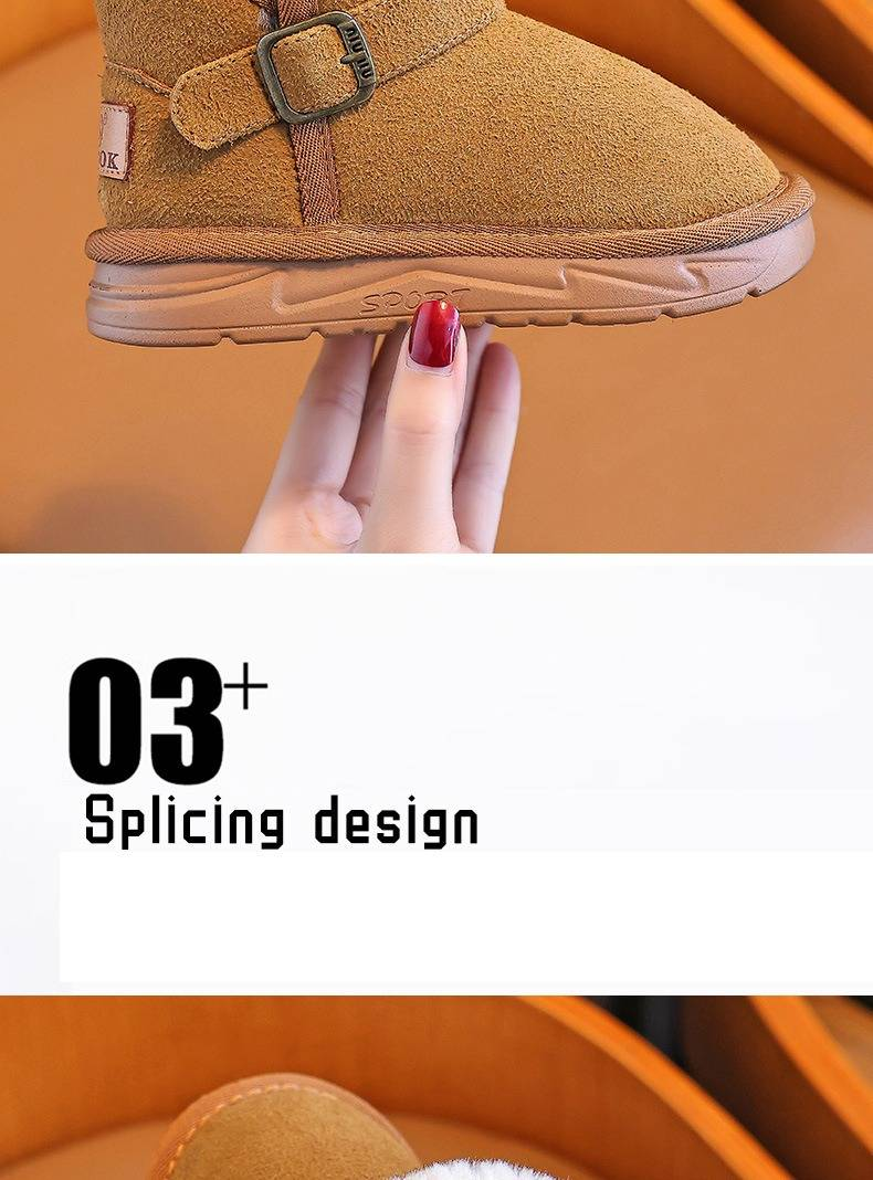 Zimowe buty śnieżne dla dzieci – ocieplane, wodoodporne, z podszewką z polaru, dla chłopców i dziewcząt, antypoślizgowe, ciepłe buty dla maluchów (brązowo-czarno-szare, rozmiary 26-37)_voghion.com