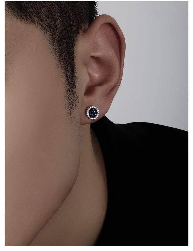 Geometrische Kristallcluster-Ohrstecker für Herren – Punk-Hipster-Ohrstecker für den Winter, minimalistische Ohrringe in blauem Saphirton für stilbewusste Männer_voghion.com