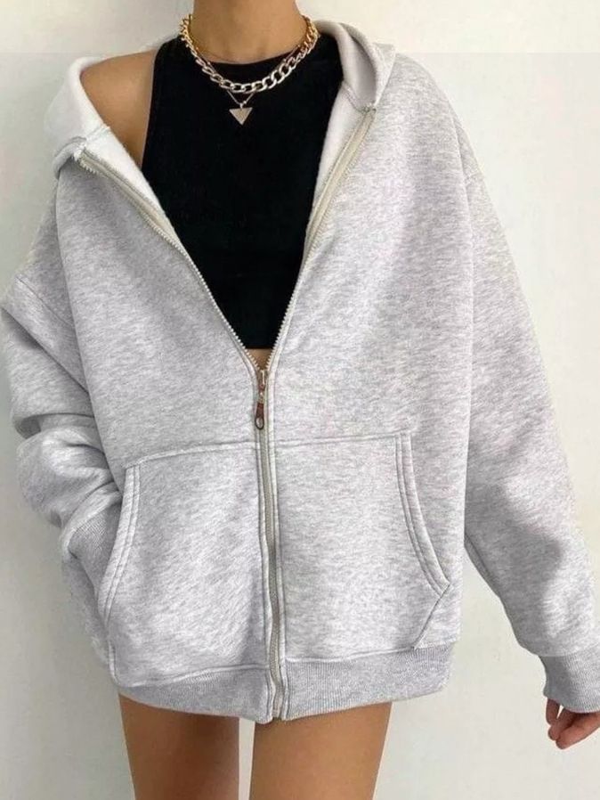 Women's Clothing Zip-Up Hooded Cardigan Coat - Soft Polyester Blend, Relaxed Fit, V-Neck, Pockets, Lightweight & Stylish (Dark Brown, Black)_voghion.com