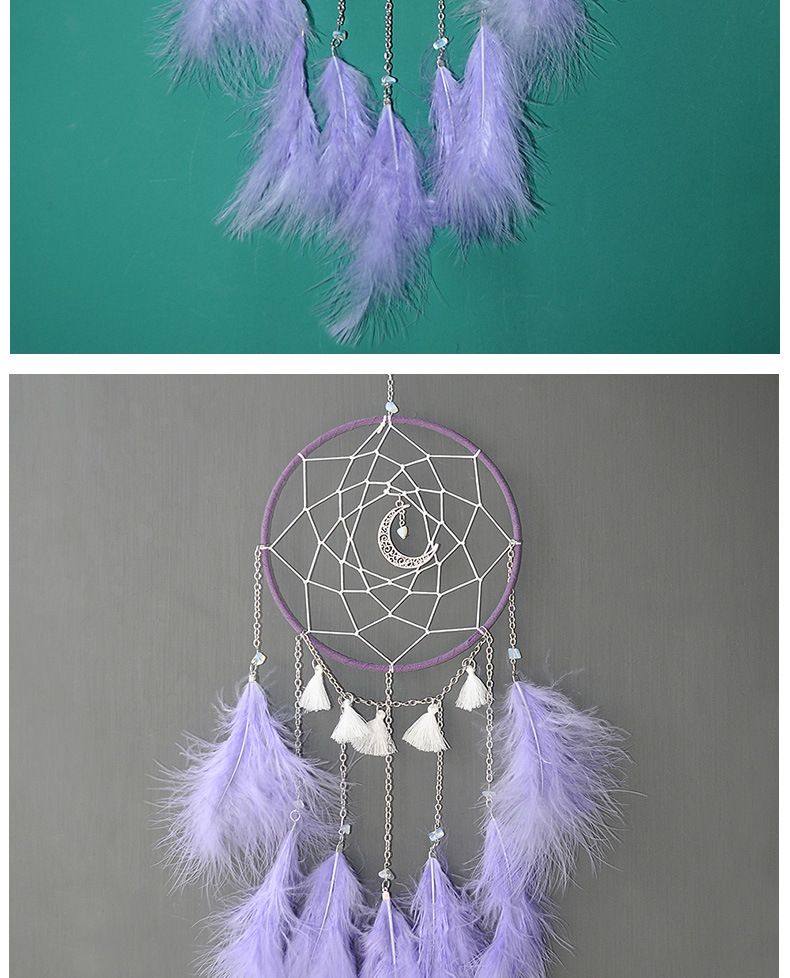 New creative white moonlight feather dream catcher pendant fashionable and simple handmade DIY wind chime pendant home accessories_voghion.com
