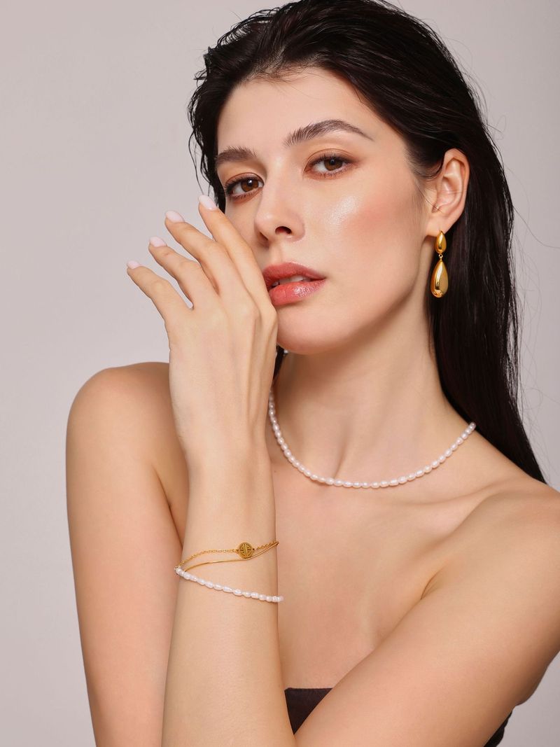 Fang Tang Ins Retro Design, Simple Three-layer Fu Brand Freshwater Pearl Bracelet, Titanium Steel Bracelet For Women_voghion.com