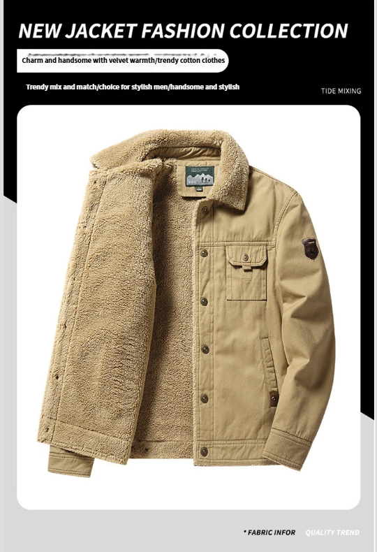Giacca da uomo con colletto rovesciato, stile casual, in pile di cotone lavato, autunno inverno 2023_voghion.com