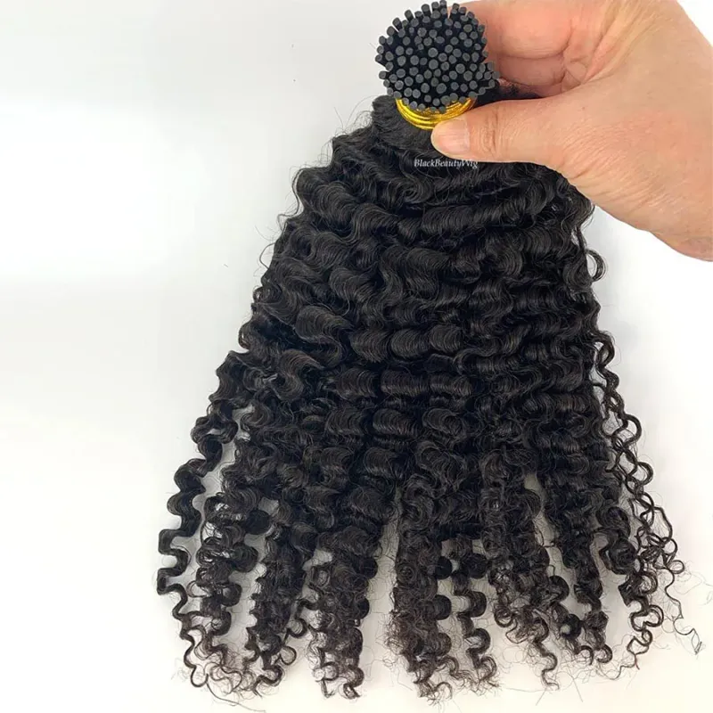 Kinky Curly I-tipu inimese juuksepikendused Mongoolia Remy juuksed_voghion.com