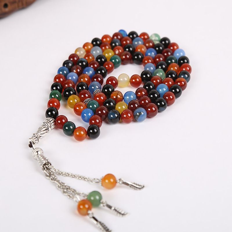 Colorful Agate Crystal 33 99 Beads Muslim Prayer Beads Bracelet Jewelry_voghion.com