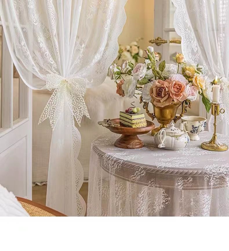 Raffhalter aus Spitzenschleife, leichter, luxuriöser französischer Vorhang mit Kordelzugschnalle im koreanischen Stil, ohne Bohren, schönes, transparentes Bindeseil_voghion.com