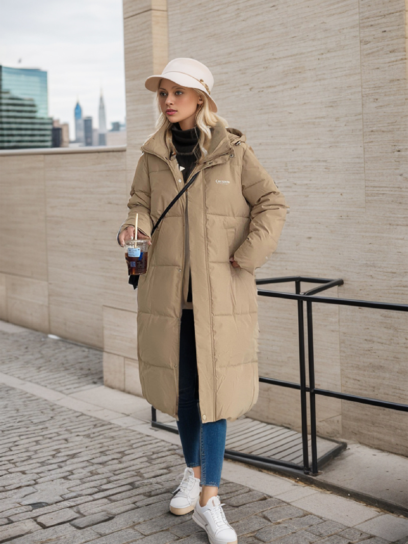 Giacca da donna lunga con cappuccio fino al ginocchio, per donna, in cotone spesso e casual_voghion.com