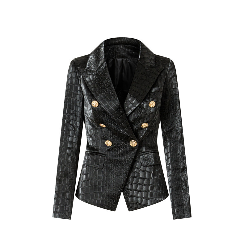 Autunno/Inverno Piccolo Vestito in Pelle di Coccodrillo Modello Cappotto Ventaglio Xiu Corpo Superiore Fibbia in Metallo Vita Giacca Trendy_voghion.com